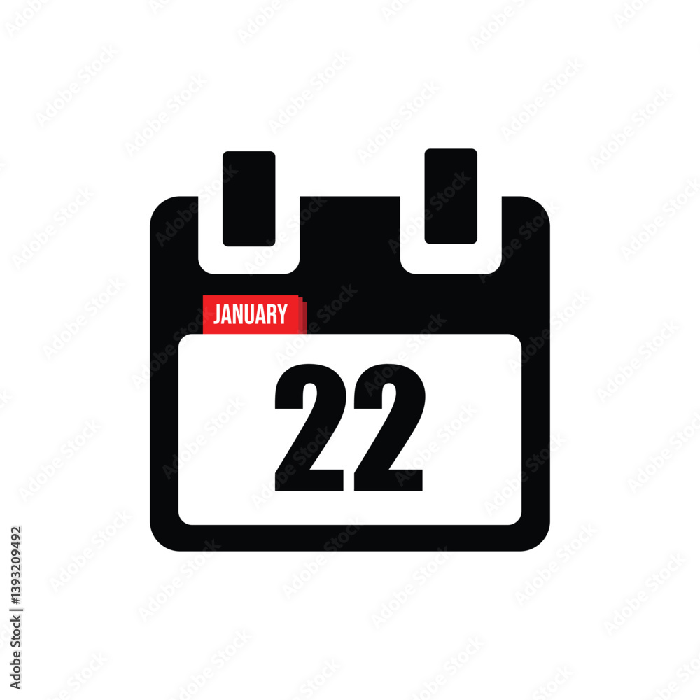 calender icon, 22 january icon with white background calender icon, 22 january icon with white background