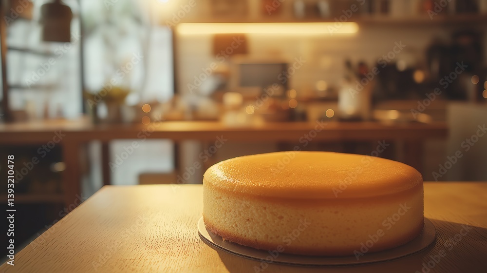 Homemade fluffy cheesecake with powdered sugar served on wooden board in warm rustic kitchen atmosphere, Generative AI Homemade fluffy cheesecake with powdered sugar served on wooden board in warm rustic kitchen atmosphere, Generative AI