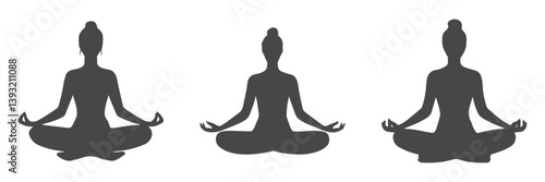 Simple, elegant silhouettes of women in a classic meditation  lotus yoga pose.