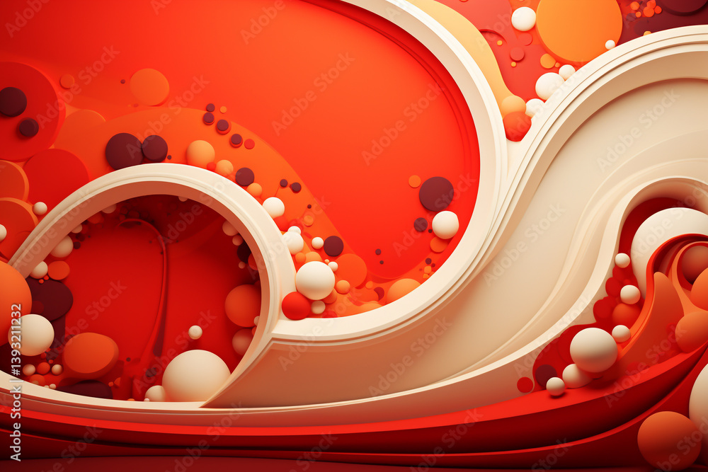 An abstract design featuring bold red and white geometric shapes with clean lines and sharp contrast. The minimalist composition creates a dynamic visual path
