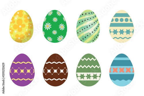 Colorful easter egg vector illustration set with floral spring pattern design
