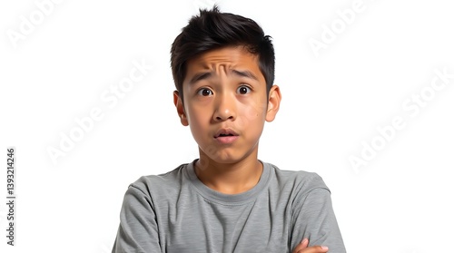 Confused Latino Teenager with Raised Eyebrows