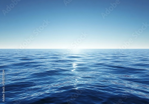 Tranquil Blue Ocean Horizon Vast Expanse of Water Under a Clear Sky Serene Seascape with Gentle Waves : Generative AI