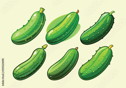 set of green cucumbers, cucumber vector art