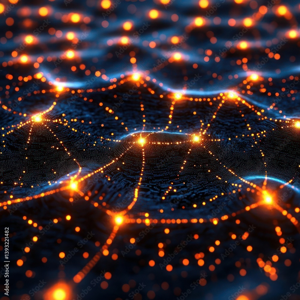 Abstract network of glowing points, intricate connections Abstract network of glowing points, intricate connections