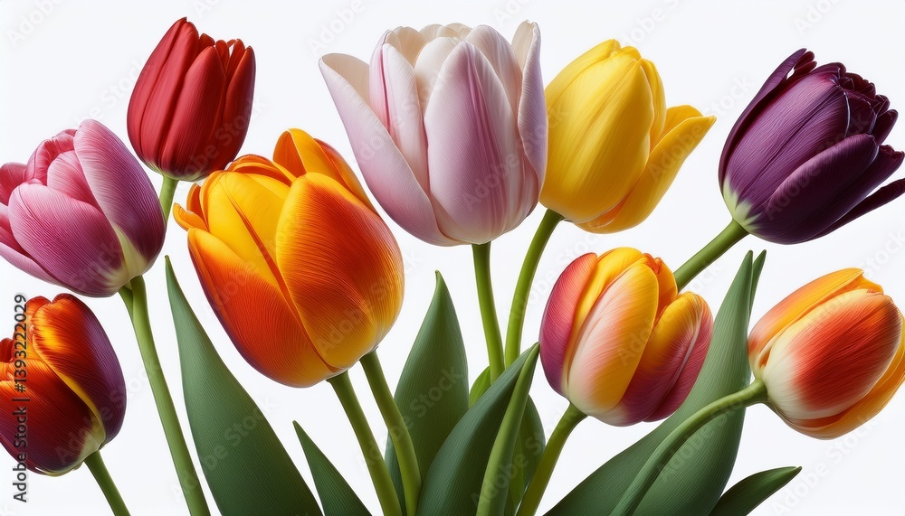 Naklejka premium Different color of tulip flowers, isolated, white background