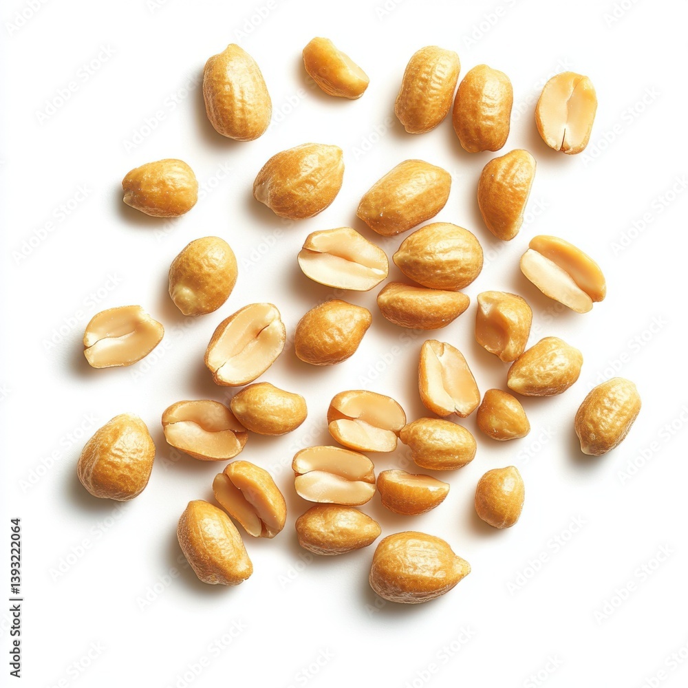 Scattered pile of shelled peanuts isolated on white background Scattered pile of shelled peanuts isolated on white background