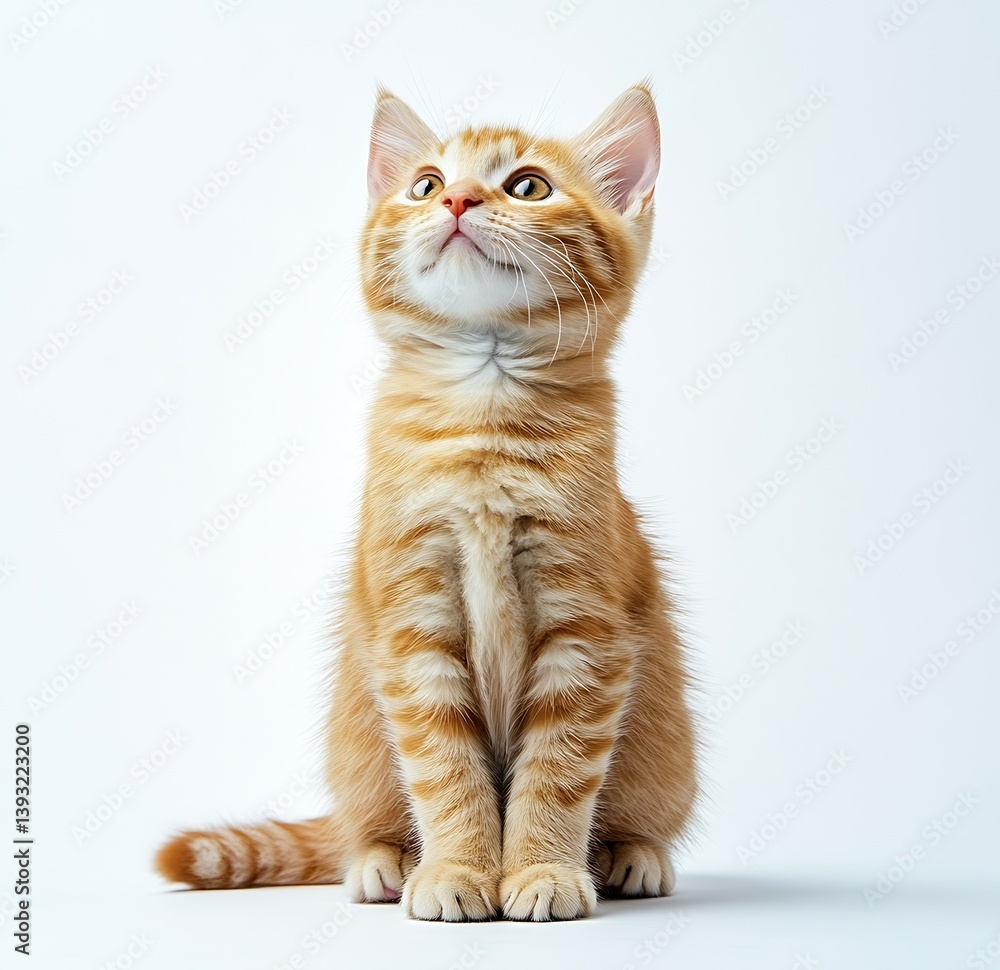 Adorable Ginger Kitten Looking Up Cute Orange Tabby Cat Studio Portrait Playful Feline Isolated on White Background : Generative AI Adorable Ginger Kitten Looking Up Cute Orange Tabby Cat Studio Portrait Playful Feline Isolated on White Background : Generative AI