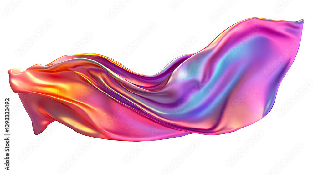 Fototapeta premium Colorful iridescent silk fabric abstract wave flowing, cut out transparent