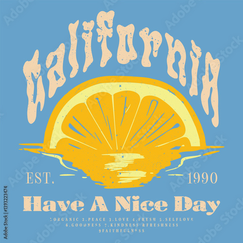 Orange graphic print t-shirt design, summer fruit design, vintage grunge food fashion orange art, typography slogan text print design, California Malibu,fruit print graphics for t-shirt Design