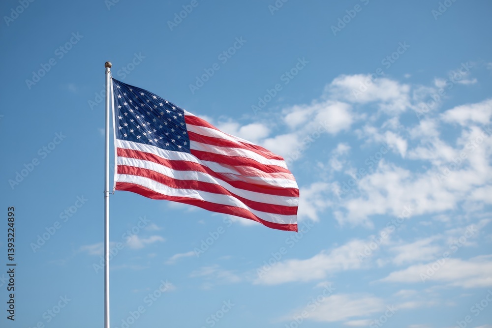 Fototapeta premium american flag gently waves in clear blue sky with ample copy space invoking themes of remembrance and honor surrounding