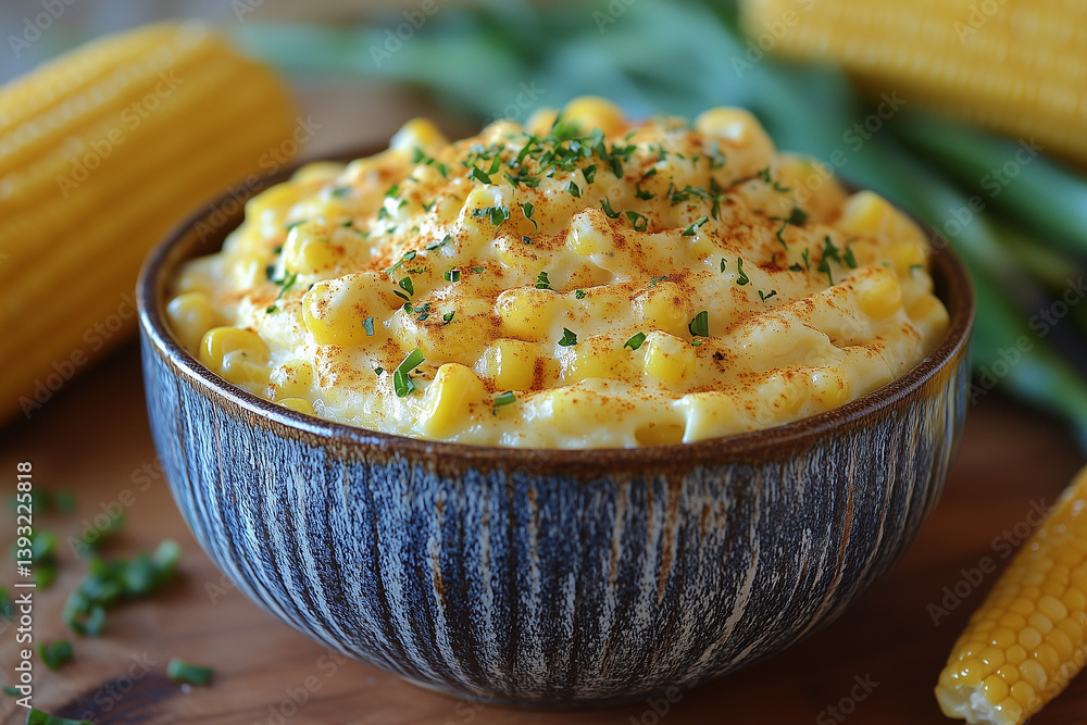 Cheesy Creamed Corn Topped with Fresh Parsley