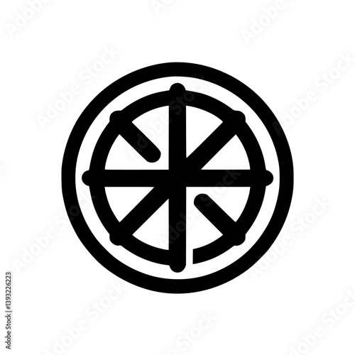 Simplified Dharma Wheel Icon, Minimalist Black on White