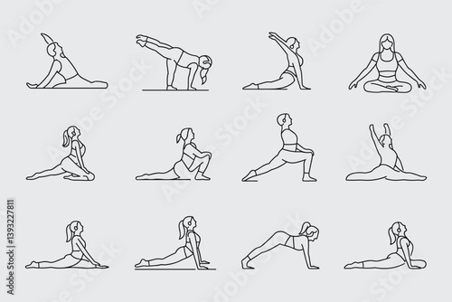 Yoga Poses Outlines For Fitness Classes And Wellness Content Graphic Style
