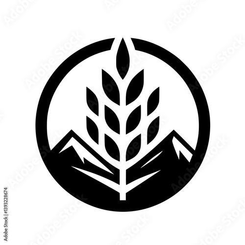 Modern Grain & Mountain Logo: Minimalist Branding, Vector Art