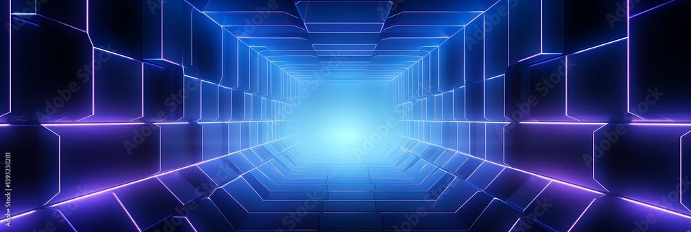 Luminous Digital Passage: An entrancing journey through a futuristic digital tunnel with an interplay of cool blue and violet neon lights. Luminous Digital Passage: An entrancing journey through a futuristic digital tunnel with an interplay of cool blue and violet neon lights.