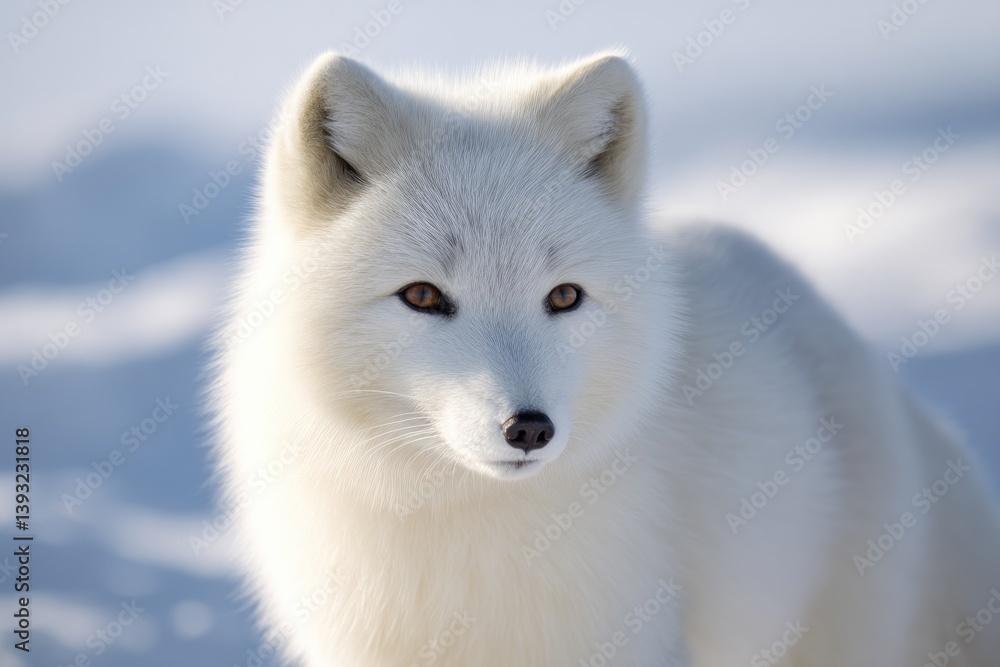 Obraz premium close-up photo of arctic with its thick white fur and piercing eyes standing amidst snowy landscape