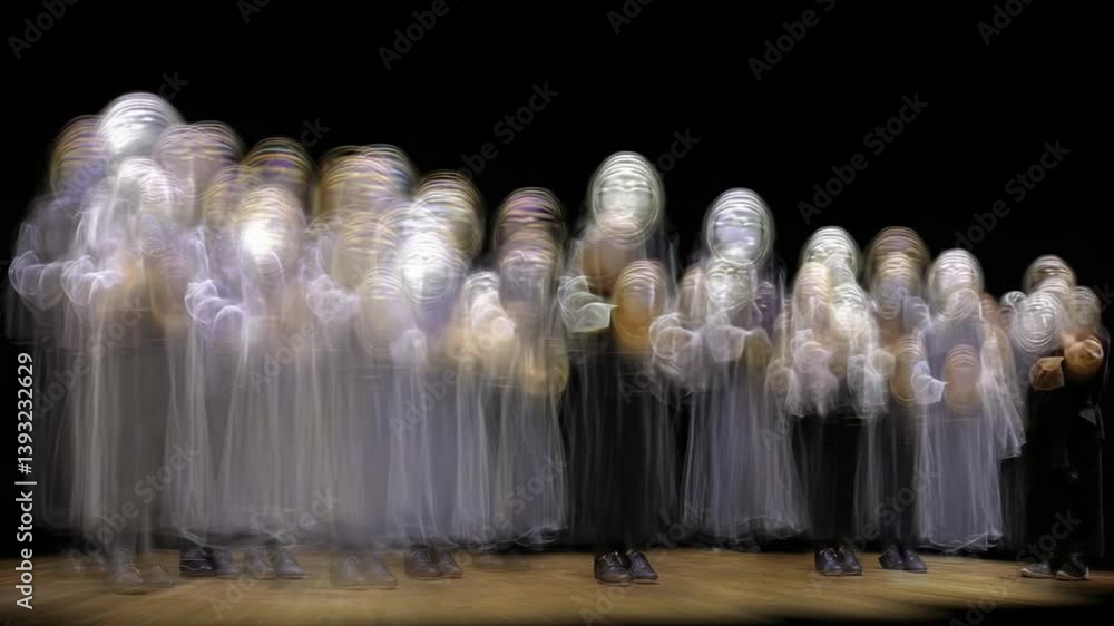 Ghostly Figures Perform Ethereal Song in Darkened Space Generative AI