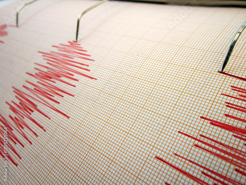 Seismograph and earthquake. A seismograph that records the seismic activity of an earthquake.