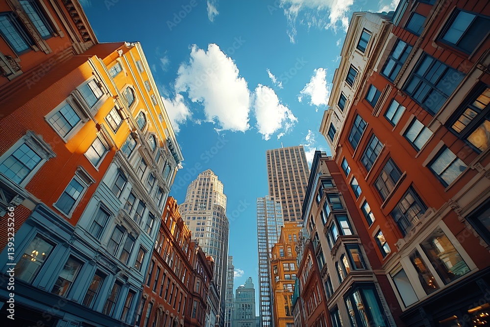 Fototapeta premium Boston Architecture Cityscape Urban Buildings against Blue Sky with Clouds Capturing the Essence of American City : Generative AI