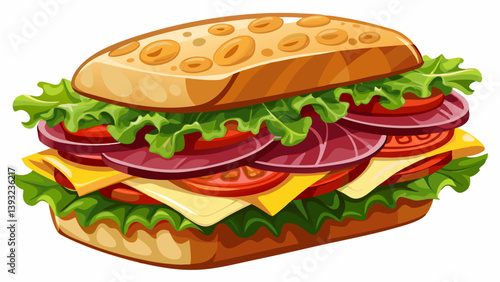Delicious salami sandwich with cheese, fresh green lettuce, isolated on white backdrop