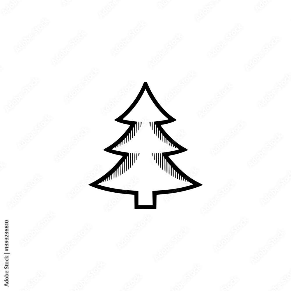 Fototapeta premium Minimalist Christmas Tree Icon, Black Outline, White Background
