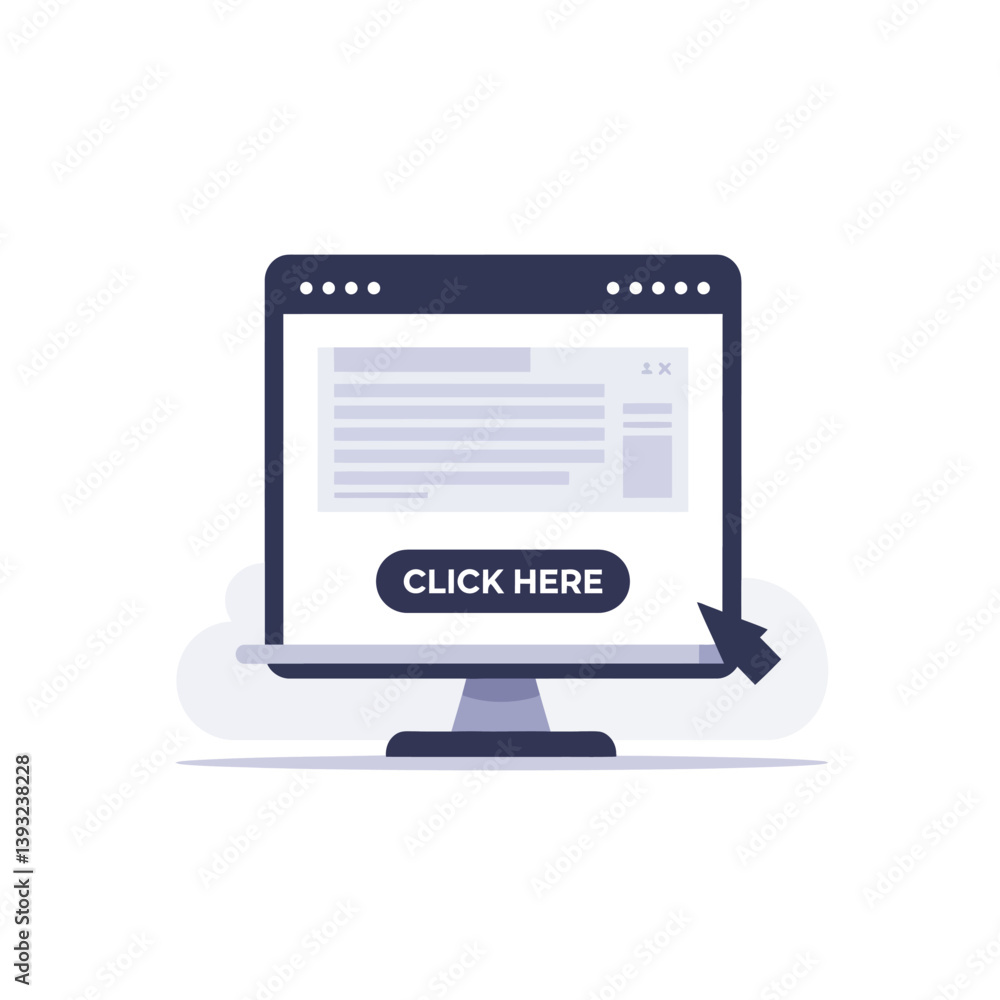 Computer monitor displaying website content with flat design vector art Computer monitor displaying website content with flat design vector art