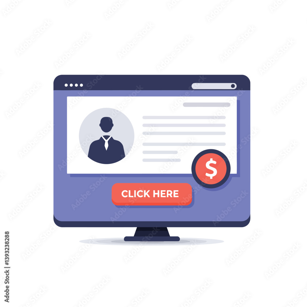 Computer screen displaying user profile with flat design and vibrant colors in vector illustration Computer screen displaying user profile with flat design and vibrant colors in vector illustration