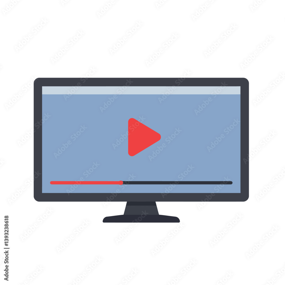 Computer monitor with play button in flat design style vector art Computer monitor with play button in flat design style vector art
