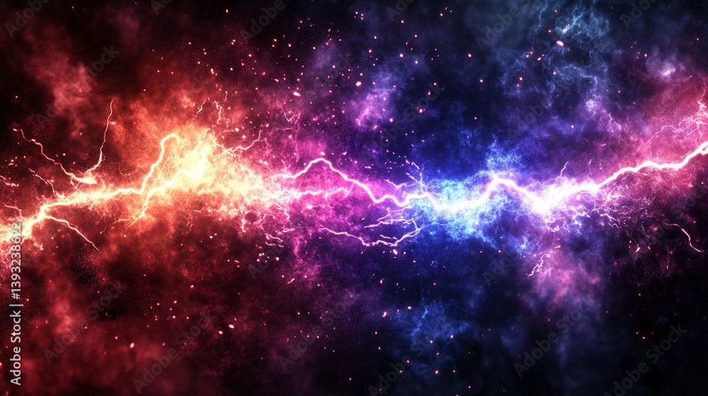 Vibrant cosmic lightning fractals illuminating a dark space background, showcasing energy and color Vibrant cosmic lightning fractals illuminating a dark space background, showcasing energy and color