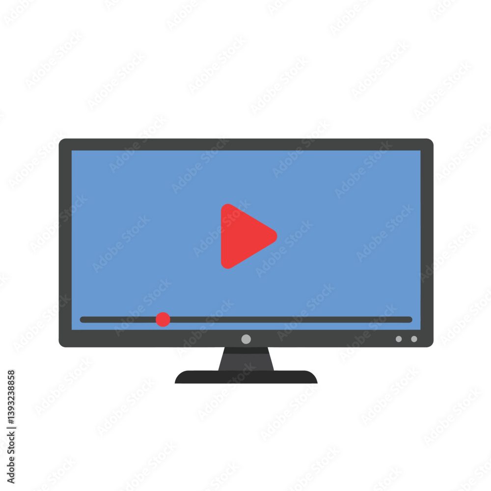 Computer monitor displaying a video player with play button in flat vector art Computer monitor displaying a video player with play button in flat vector art