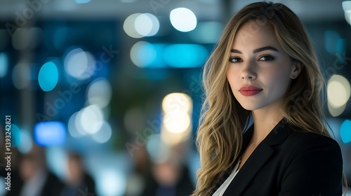 Wallpaper Mural A woman with long blonde hair is standing in front of a group of people. Generated using AI. Torontodigital.ca