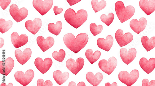 Watercolor red hearts pattern on black background, cut out transparent