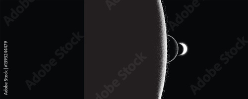 Star and planet in space. Futuristic landscape, with noise texture . Night landscape with starry sky .Vector illustration