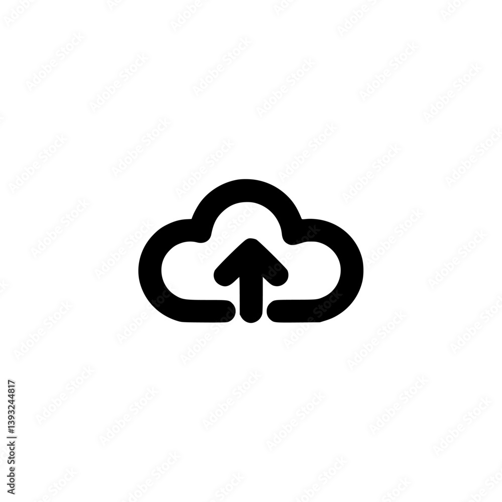 Cloud Upload Icon, Minimalist Black on White, Data Transfer Cloud Upload Icon, Minimalist Black on White, Data Transfer