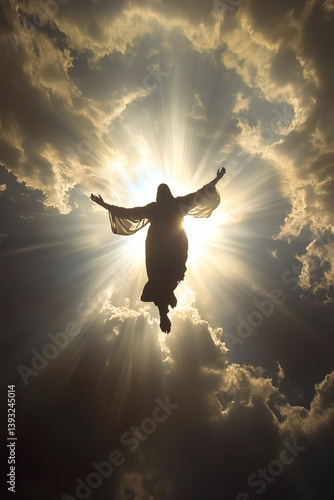 Jesus Christ standing in the air, seen in the sky during his ascension or the second coming