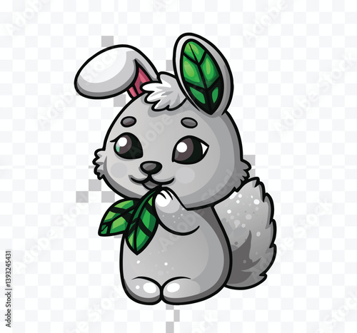 Adorable Kawaii Bunny Sticker: Fluffy White Rabbit with Rosy Cheeks and Sparkling Eyes, Perfect for Adding Cuteness to Your Notebooks, Journals, and Accessories