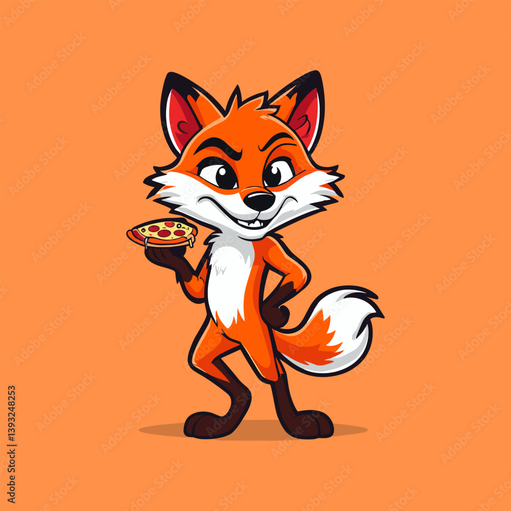 Cute fox character with a pizza vector cartoon Cute fox character with a pizza vector cartoon
