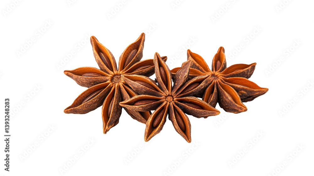Aromatic star anise spices on black, flavor enhancer, cut out transparent Aromatic star anise spices on black, flavor enhancer, cut out transparent