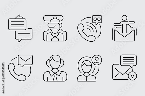 Communication Methods And Support Services Concept With Outline Style On Simple Background