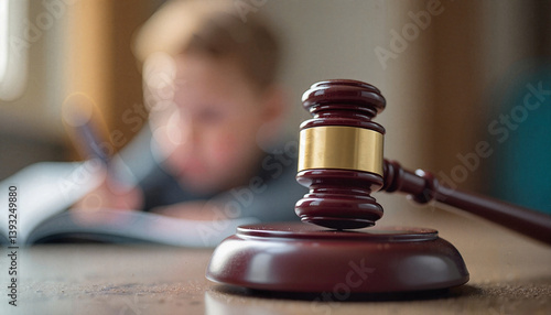 Gavel symbolizing juvenile justice with child focusing on legal issues