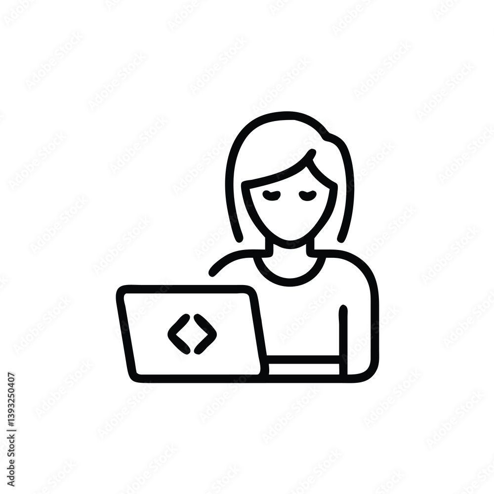Software Developer Woman Coding On Laptop Line Icon Vector Illustration Software Developer Woman Coding On Laptop Line Icon Vector Illustration