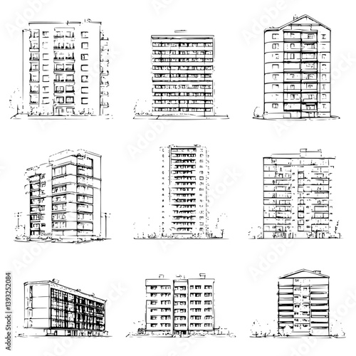 Collection of Apartment buildings line vector designs, Apartment buildings vector graphics