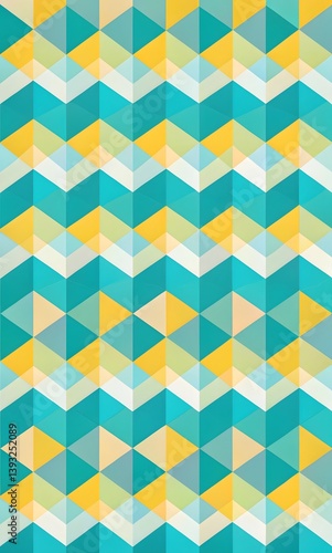 Abstract Geometric Pattern with Teal, Yellow, and White Chevron Design