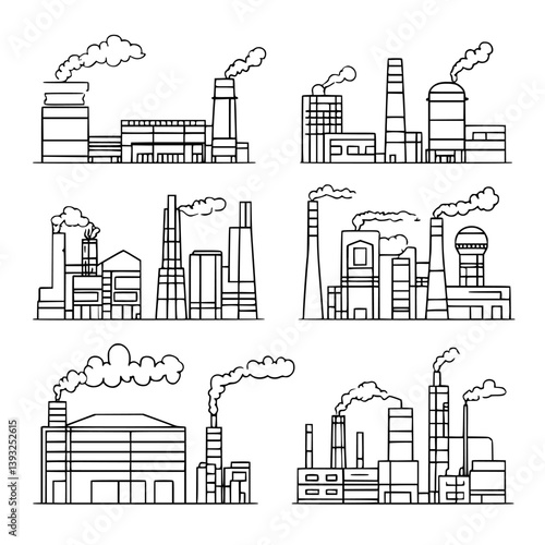Collection of Factories line vector designs, Factories vector graphics