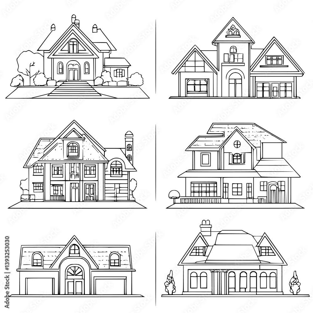 Collection of Mansions line vector designs, Mansions vector graphics Collection of Mansions line vector designs, Mansions vector graphics