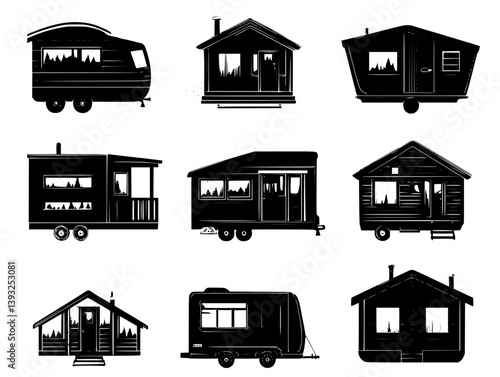 Collection of Mobile homes vector icons, Mobile homes vector images