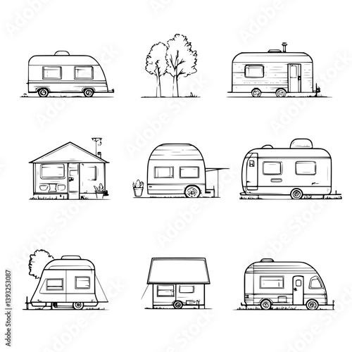 Collection of Mobile homes line vector designs, Mobile homes vector graphics