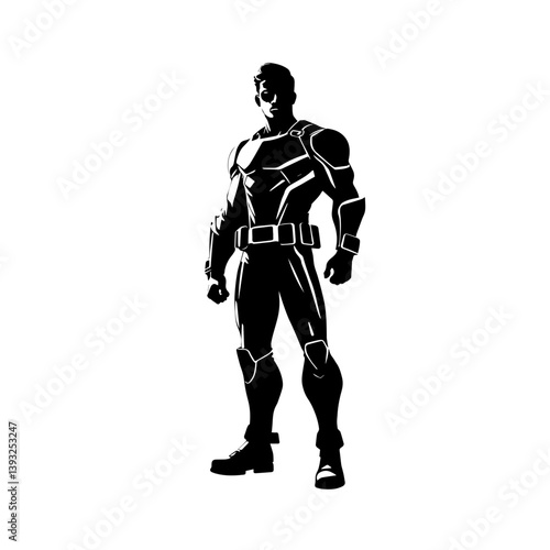 Powerful superhero in a dynamic pose showcasing strength and determination against a plain background