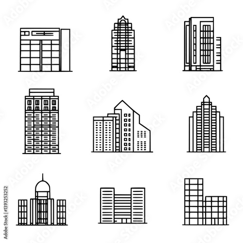 Collection of Office buildings line vector designs, Office buildings vector graphics